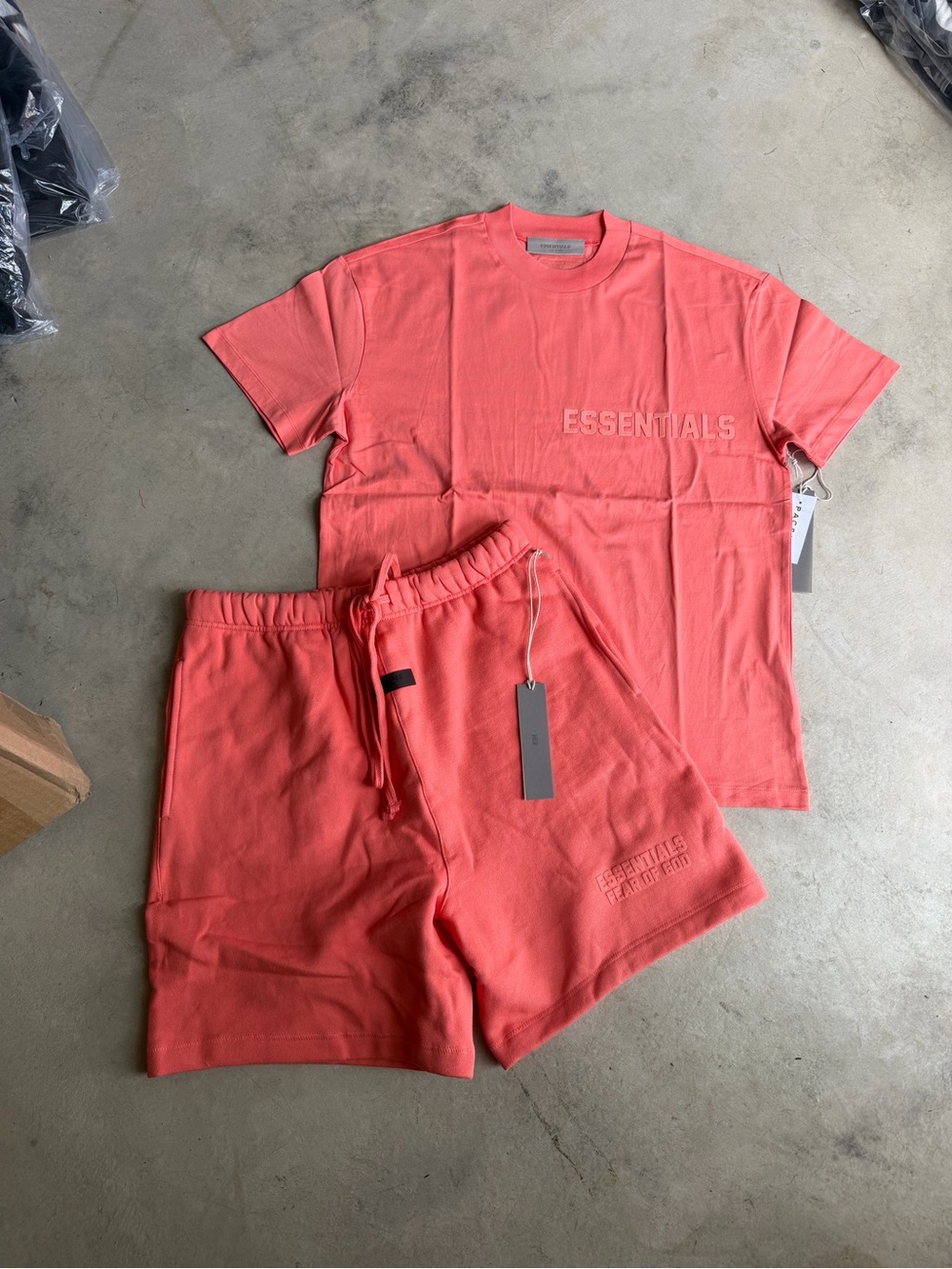 ESSENTIALS Fear Of God SS23 Coral Tee & Shorts FULL Set